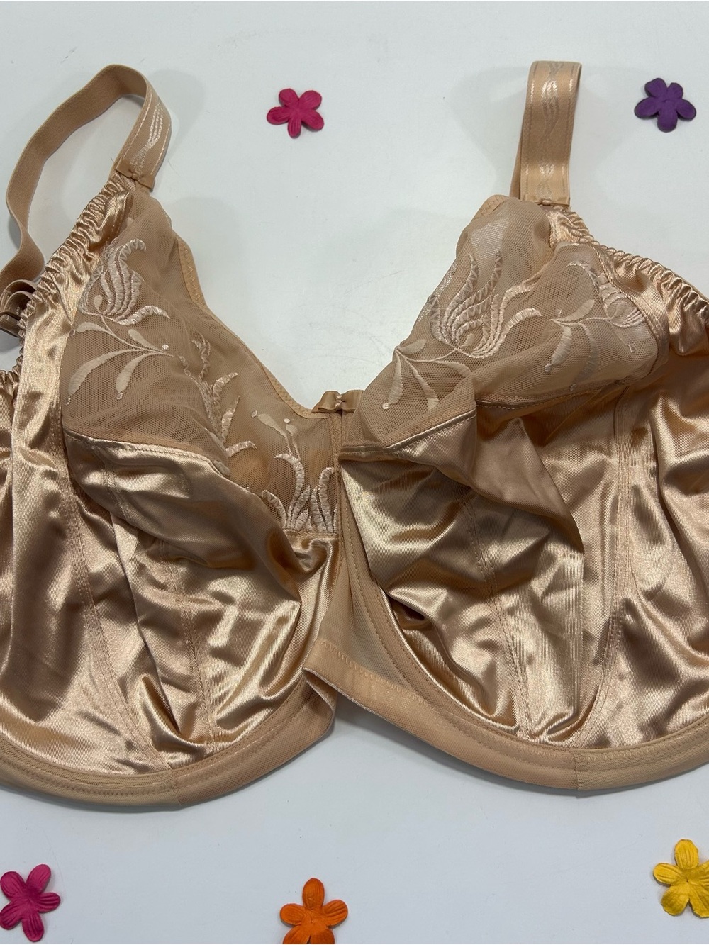 Elomi Nude Satin & Lace Underwire Bra 42L NWOT